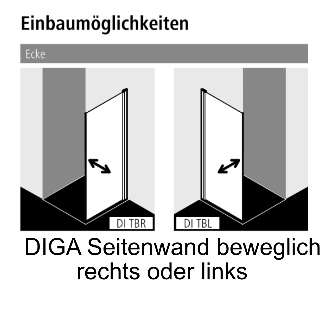 Kermi bewegliche Seitenwand rechts für Ecke „Diga“ Glas Klar, BV: 1180 - 1200 mm GAK: 1165 - 1185 mm WE: 1190 - 1210 mm H: 2000 mm