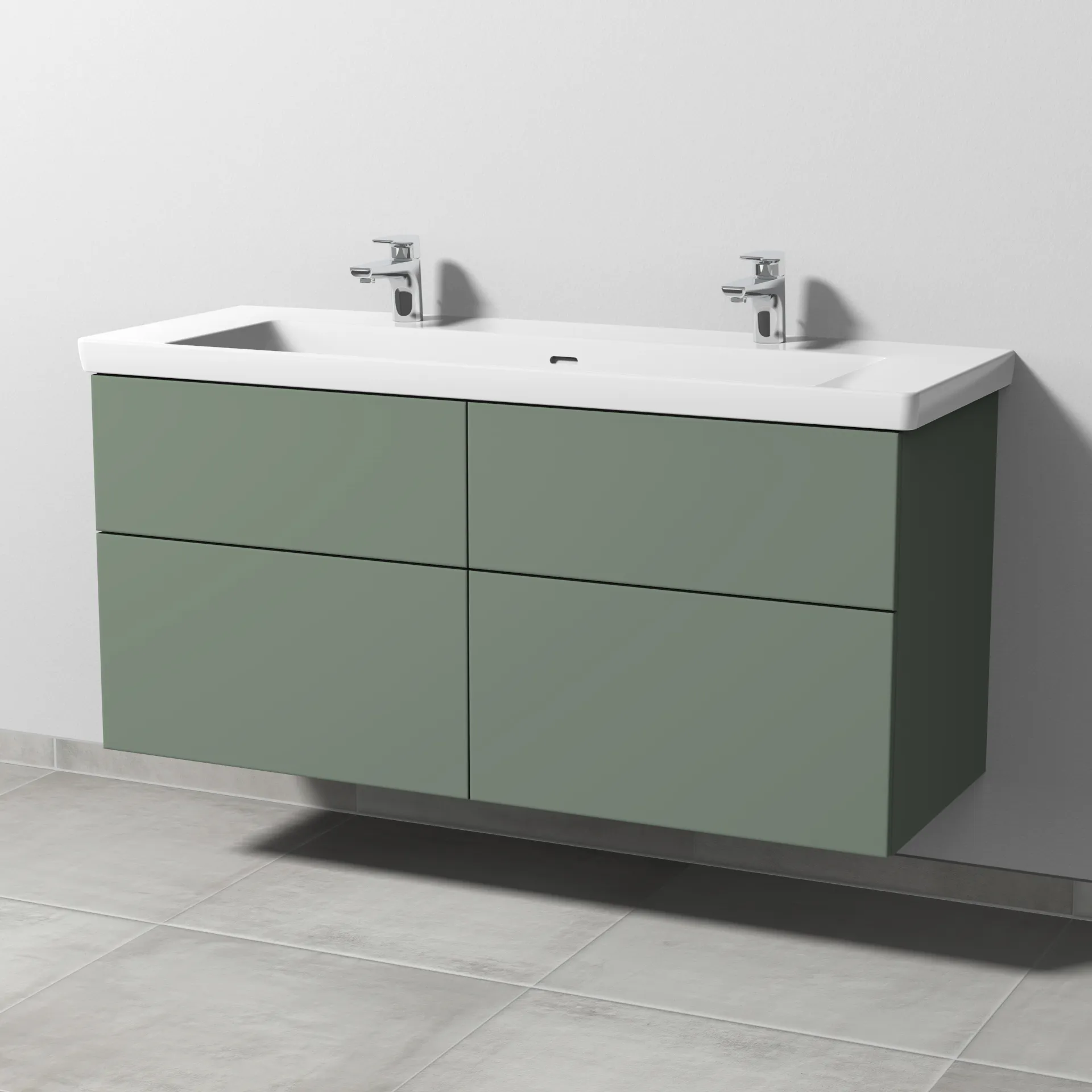 Sanipa Waschtischunterschrank „3way“ 1255 × 588 × 462 mm in Soft-Green, mit Hahnlochbohrung, Becken mittig