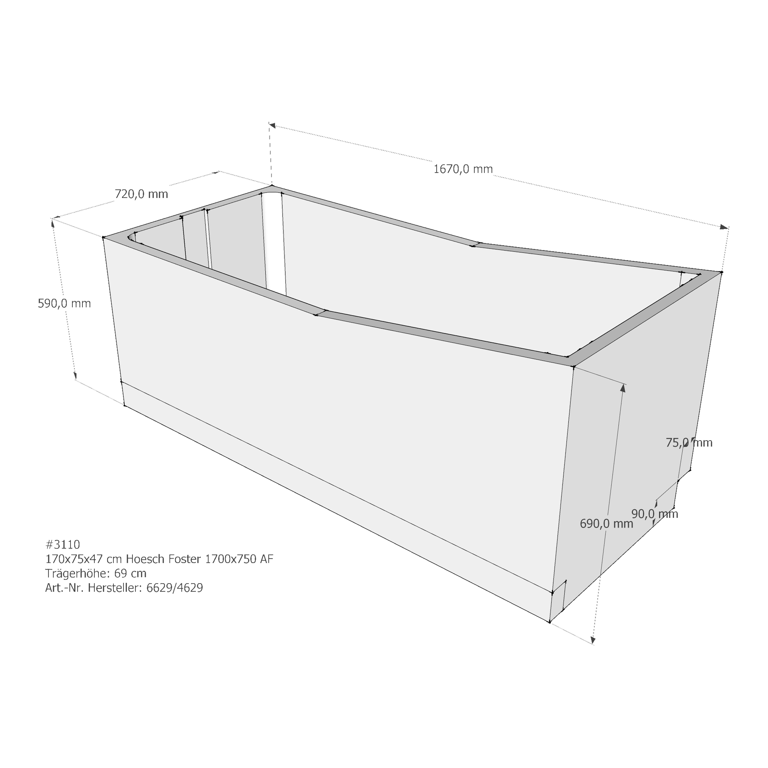 Badewannenträger für Hoesch Foster 1700×750 170 × 75 × 47 cm Badewannenträger für Hoesch Foster 1700×750 170 × 75 × 47 cm