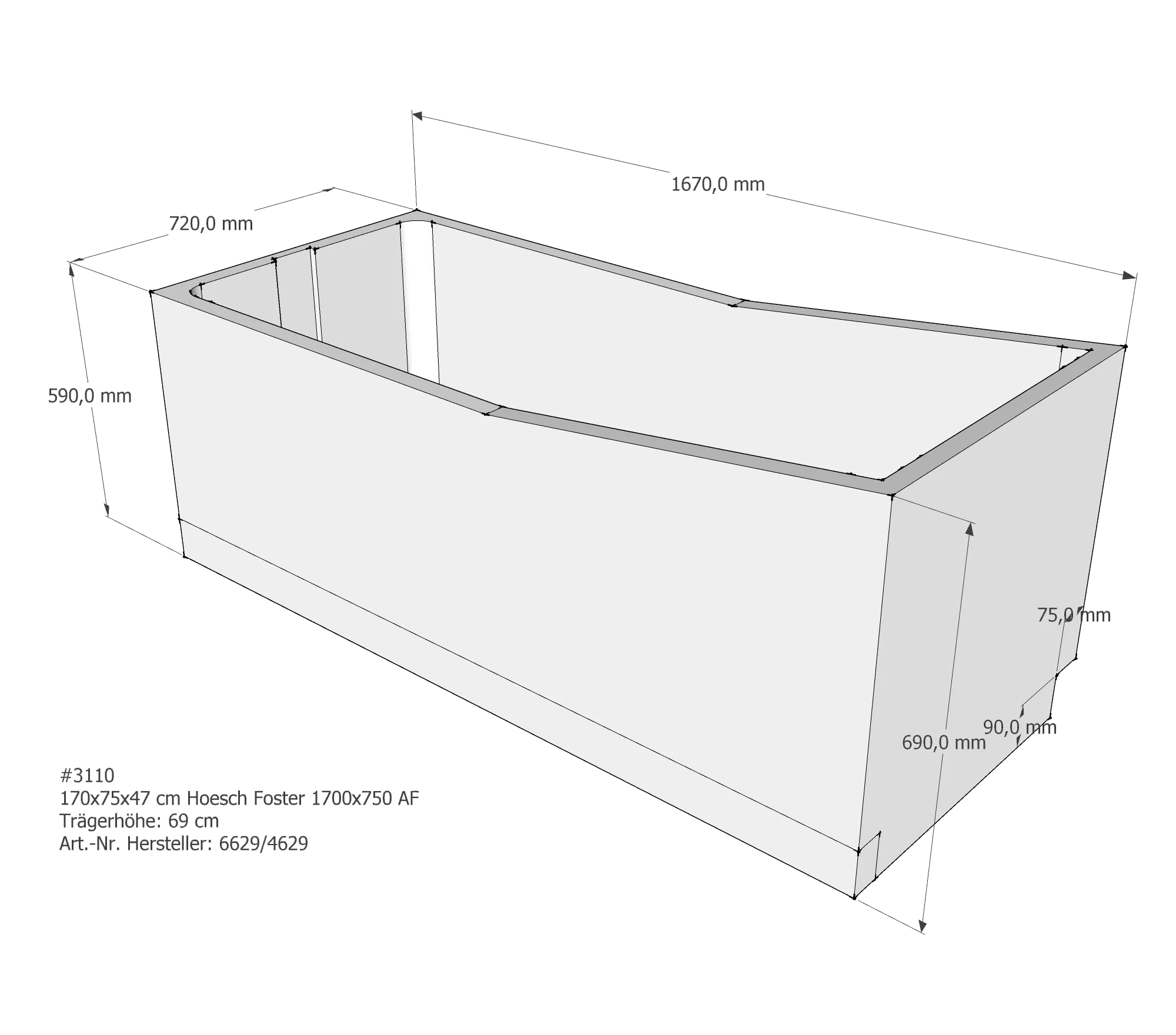 Badewannenträger für Hoesch Foster 1700×750 170 × 75 × 47 cm