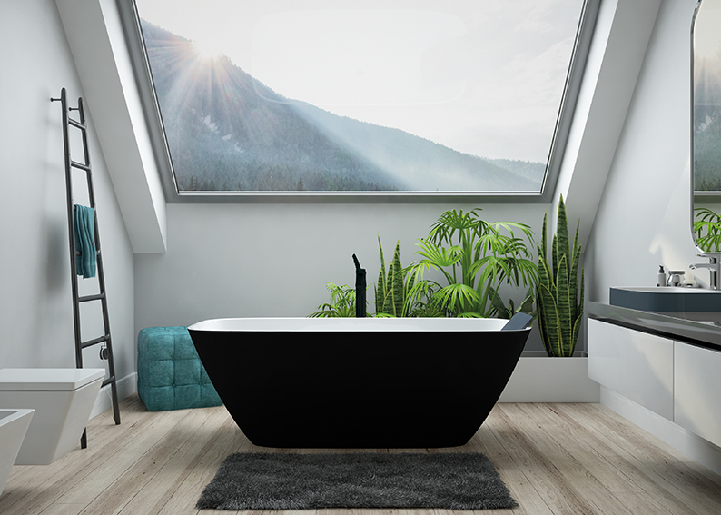 Hoesch Badewanne „Lasenia“ für barrierefreie Bäder freistehend oval 160 × 75 cm in Weiß-Schwarz