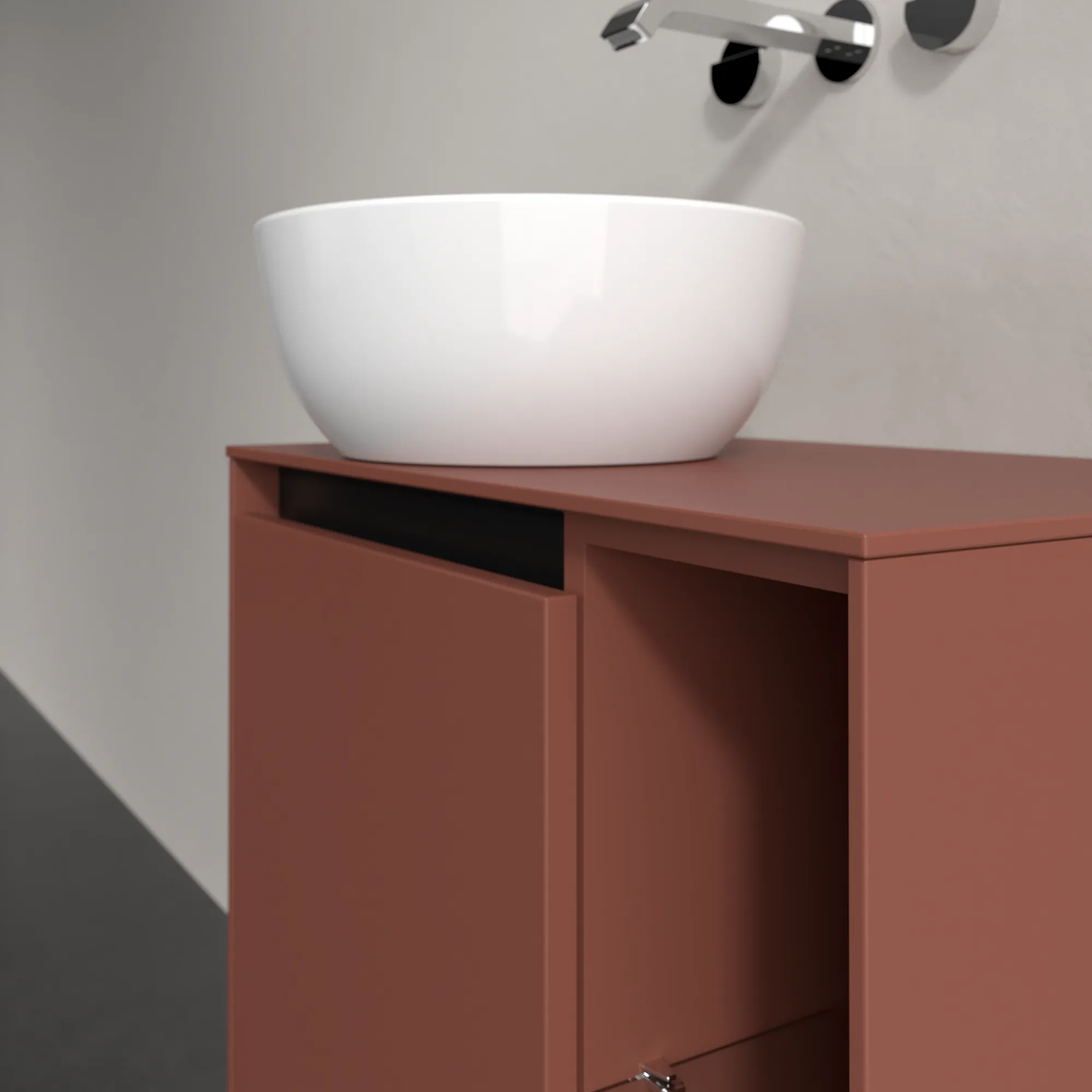 Villeroy & Boch Waschtischunterschrank „Collaro“ 600 × 548 × 380 mm Wine Red, für Becken links, Anschlag links, mit Beleuchtung Villeroy & Boch Waschtischunterschrank „Collaro“ 600 × 548 × 380 mm Wine Red, für Becken links, Anschlag links, mit Beleuchtung