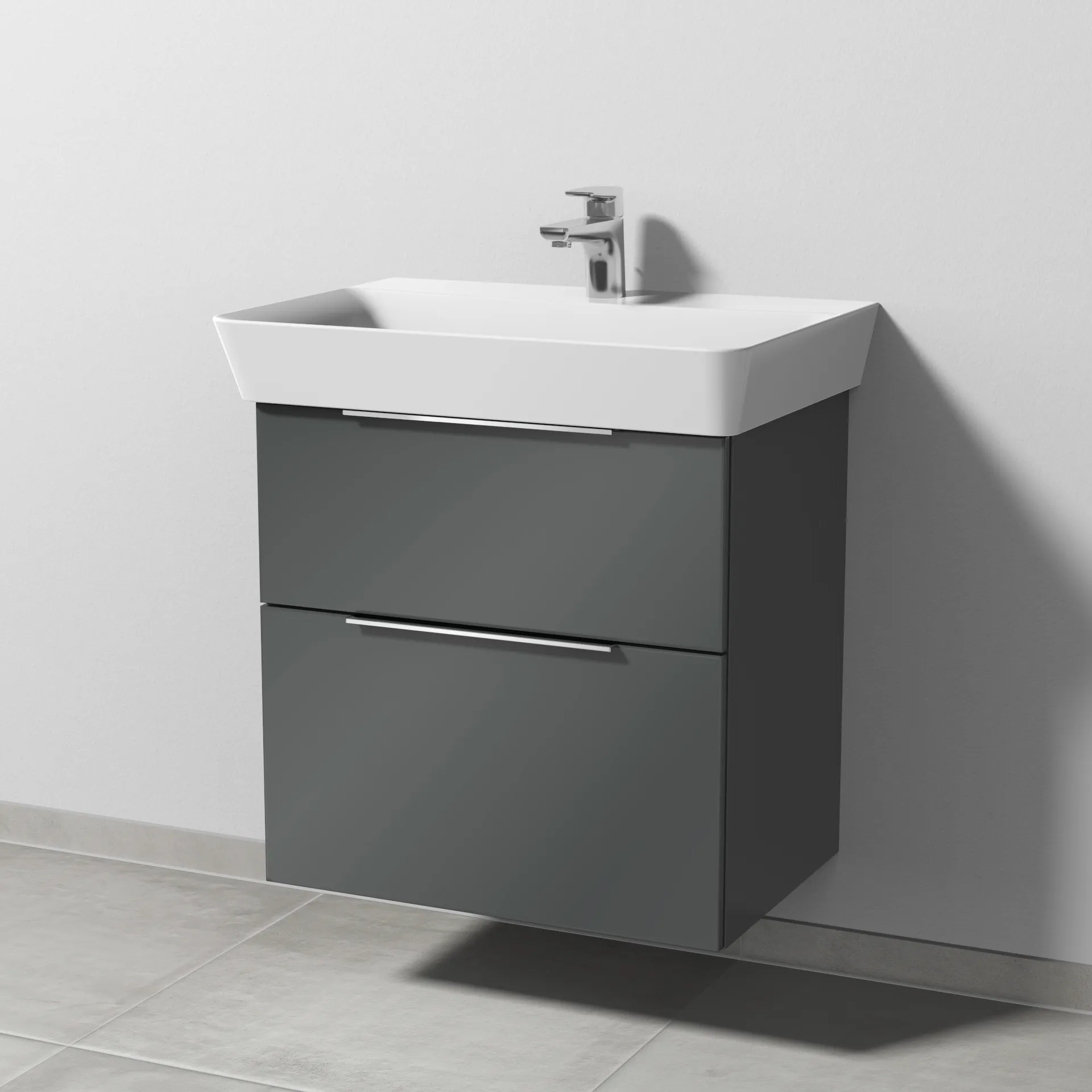 Sanipa Waschtischunterschrank „3way“ passend zu Keramik-Waschtische Connect Air Cube von Ideal Standard 580 × 582 × 402 mm in Anthrazit (glanz)