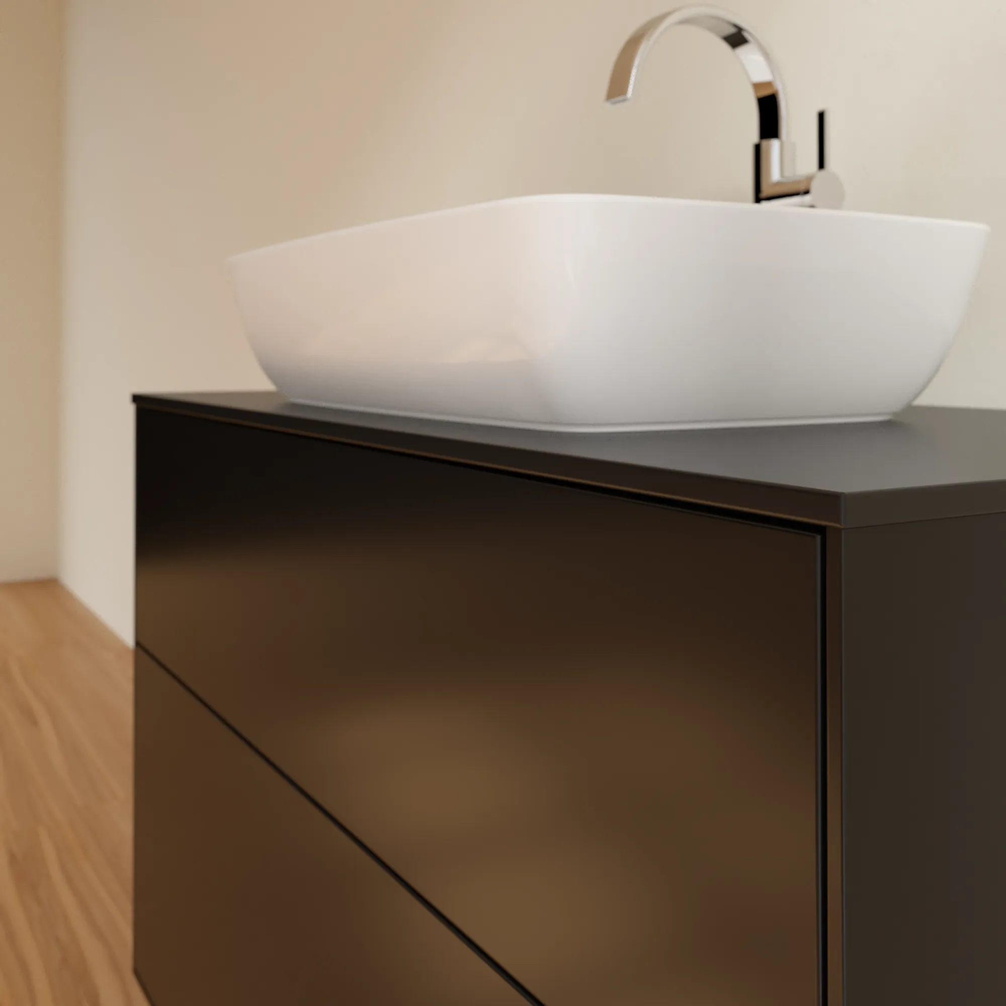 Villeroy & Boch Waschbeckenunterschrank Finion F76, 1000x603x501 mm, Black Matt Lacquer, mit SoftClosing und Push-to-open Funktion