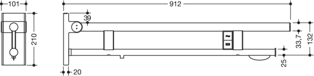 Stützklappgriff Duo, Design A des Systems 900, Edelstahl, PVD, Ausladung 900 mm, mit WC-Papierhalter und Spül-/Funktionstasten (E-Ausführung), Ausführung links, in Farbe CK (messing glänzend) Stützklappgriff Duo, Design A des Systems 900, Edelstahl, PVD, Ausladung 900 mm, mit WC-Papierhalter und Spül-/Funktionstasten (E-Ausführung), Ausführung links, in Farbe CK (messing glänzend)