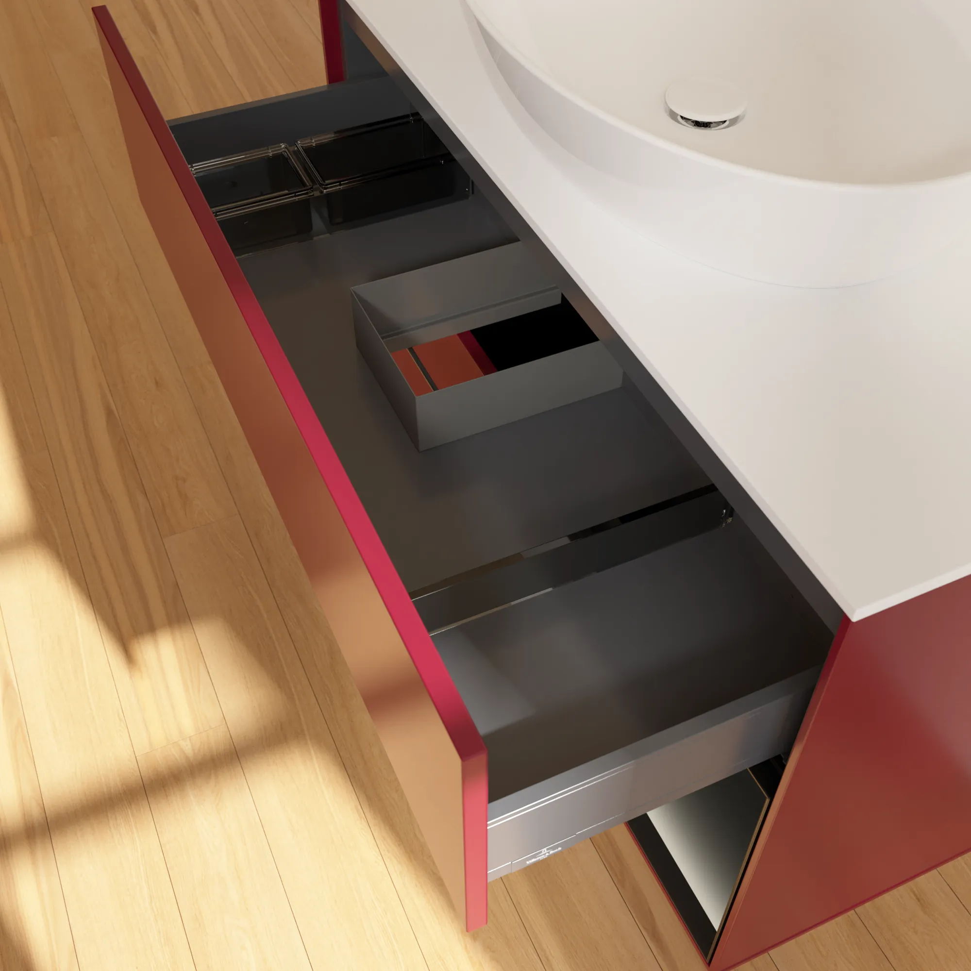 Villeroy & Boch Waschtischunterschrank „Finion“ für Schrankwaschtisch 1000 × 603 × 501 mm Peony Matt Lacquer, für Becken mittig, ohne Hahnlochbohrung
