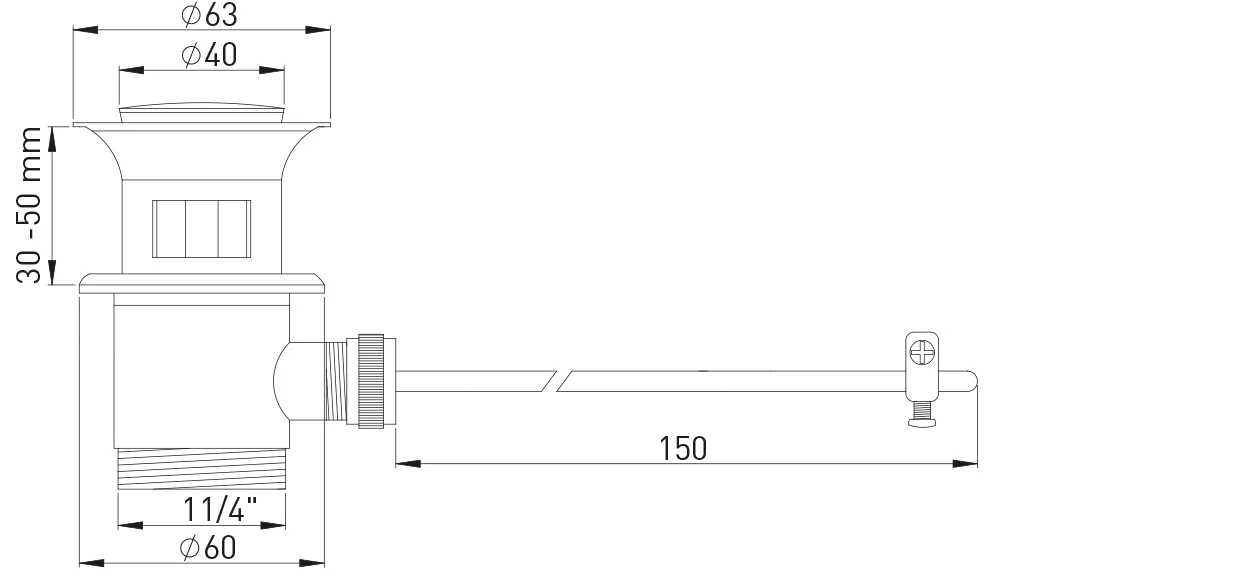 Excentergarnitur 1 1/4″ Messing vc Unterteil nicht poliert mit Stopfen