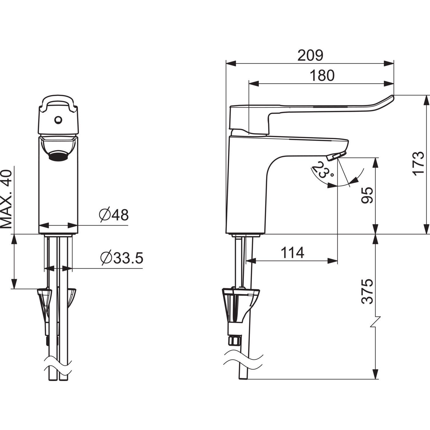 Einhand-Waschtischarmatur Bedienungshebel lang „Clinica“ Ausladung 114 mm in Chrom Einhand-Waschtischarmatur Bedienungshebel lang „Clinica“ Ausladung 114 mm in Chrom