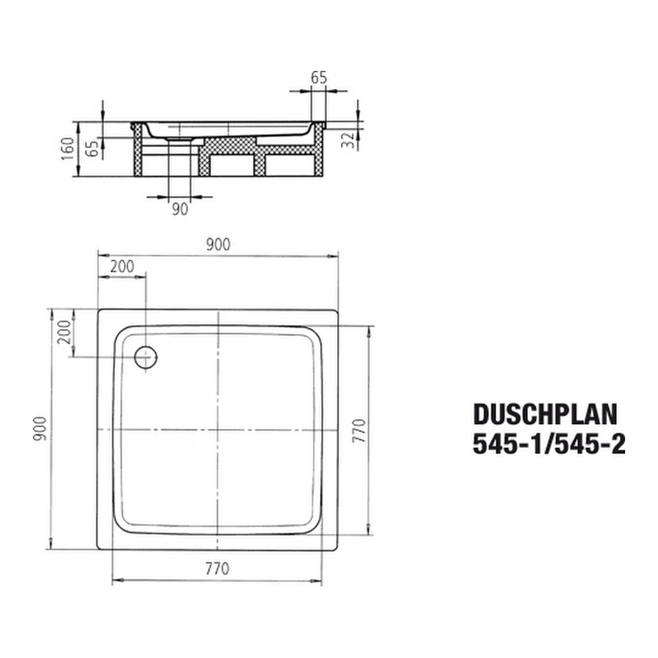 Kaldewei rechteck Duschwanne „Duschplan“ 90 × 90 cm in alpinweiß Antislip mit Perl-Effekt