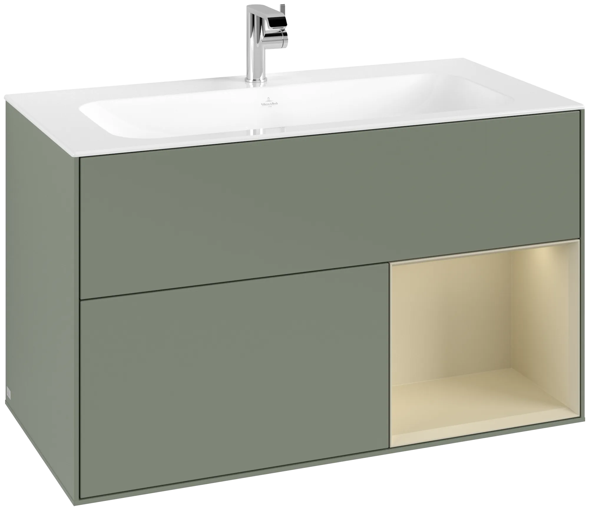 Villeroy & Boch Waschtischunterschrank „Finion“ für Schrankwaschtisch 996 × 591 × 498 mm Olive Matt Lacquer, für Becken mittig Villeroy & Boch Waschtischunterschrank „Finion“ für Schrankwaschtisch 996 × 591 × 498 mm Olive Matt Lacquer, für Becken mittig