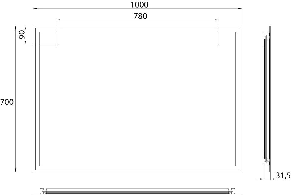 Lichtspiegel MI 180, 1000 x 700 mm4000K, Raumschaltung IP 20