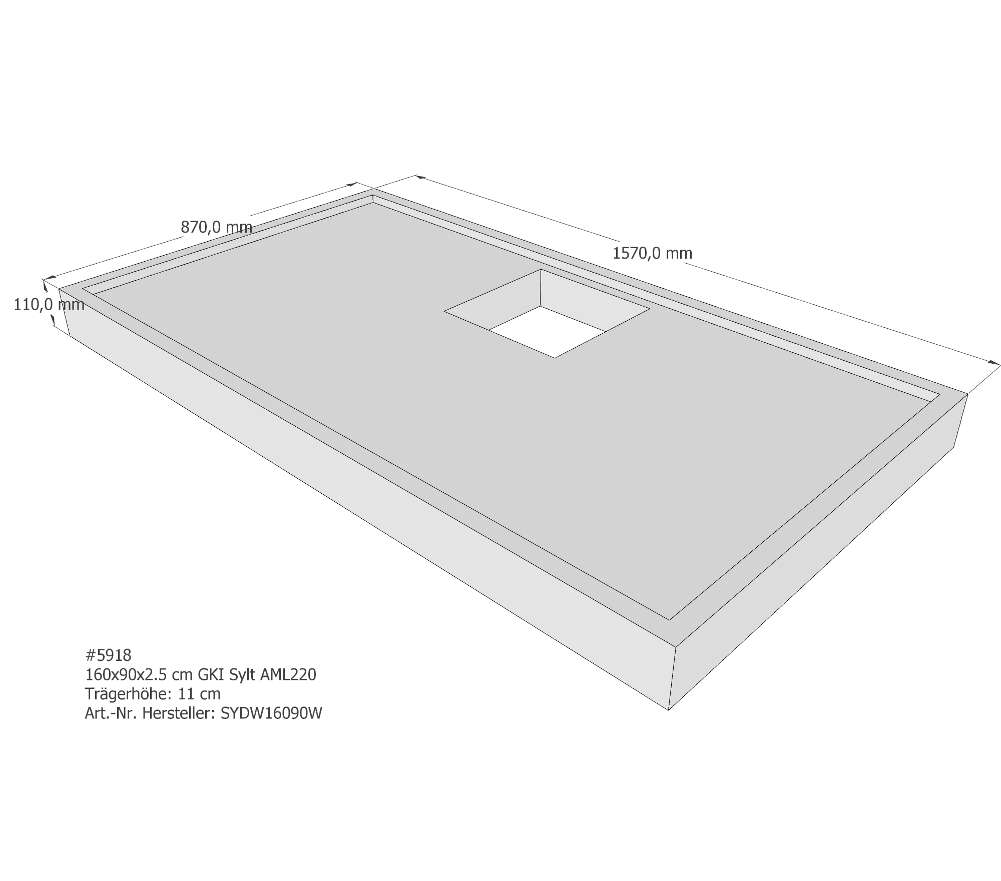 Duschwannenträger für GKI Sylt 160 × 90 × 3 cm