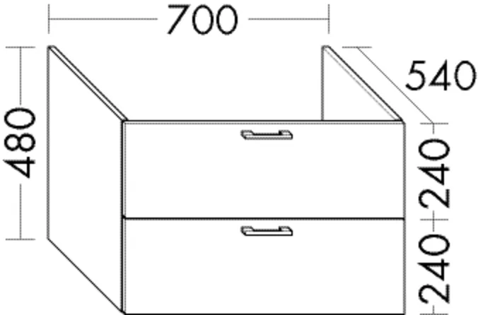 Burgbad Waschtischunterschrank Sys30 WTU078A, 480 mm hoch, 700 mm breit, 540 mm tief, 1 Schublade oben (350 mm), 1 Auszug unten (420 mm)