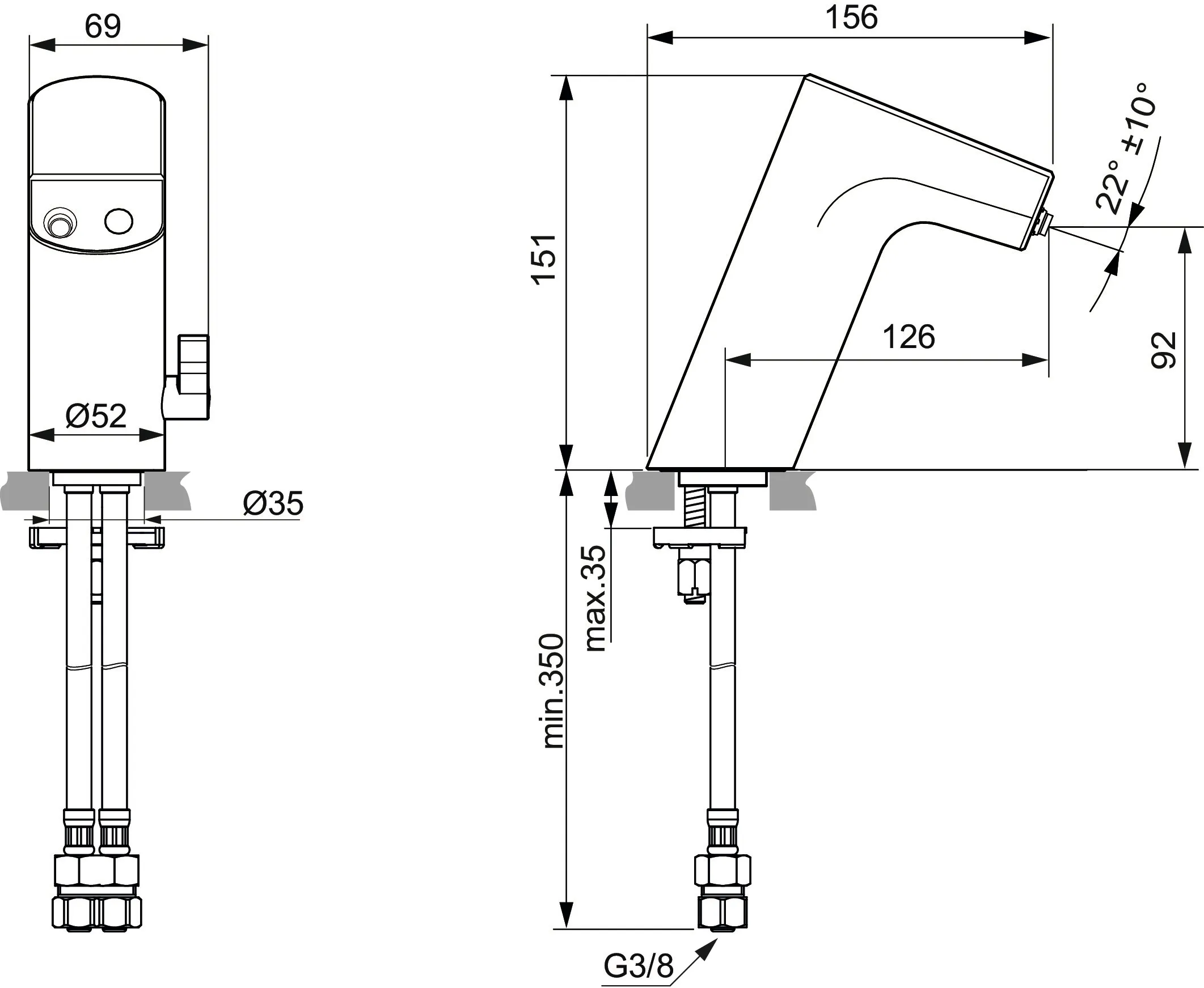 Sensor-Waschtischarmatur Intelliflow Batterie Ausladung 126mm Chrom