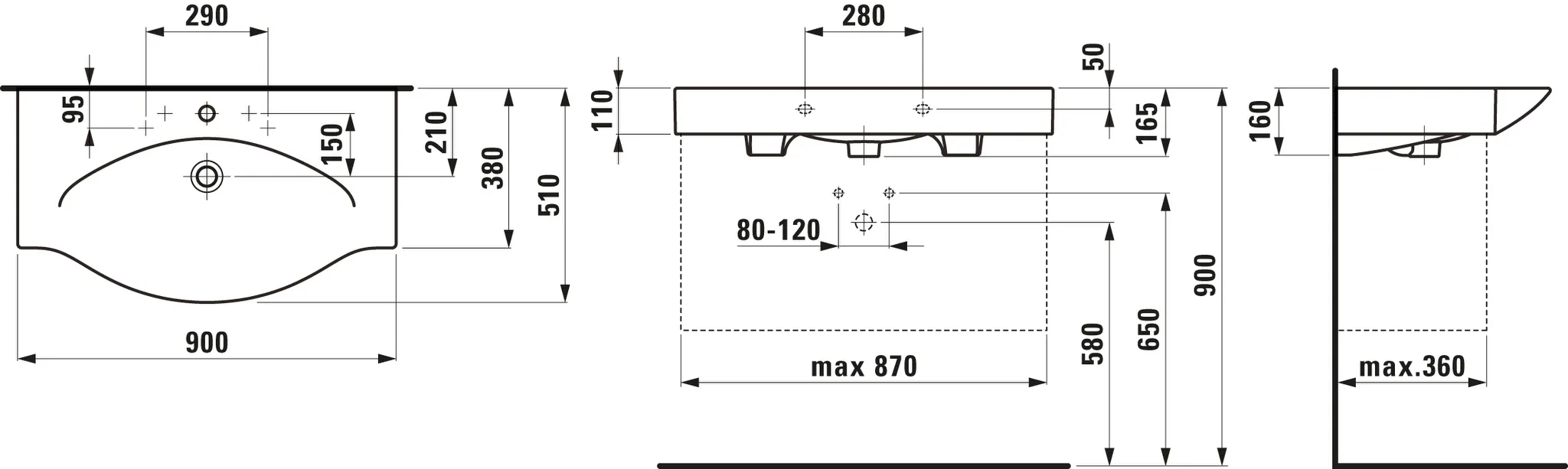 Waschtisch PALACE 510x900x165 1 Hahnloch mit Überlauf weiß Waschtisch PALACE 510x900x165 1 Hahnloch mit Überlauf weiß
