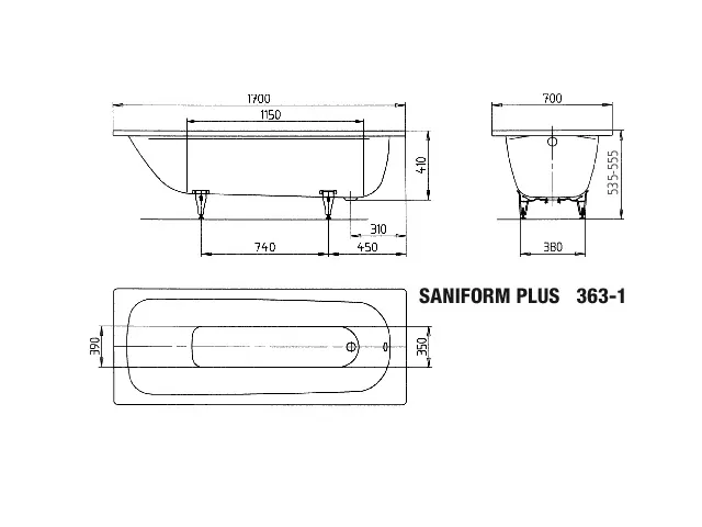 Kaldewei Badewanne „Saniform Plus“ rechteck 170 × 70 cm, ohne Grifflochbohrungen in schwarz