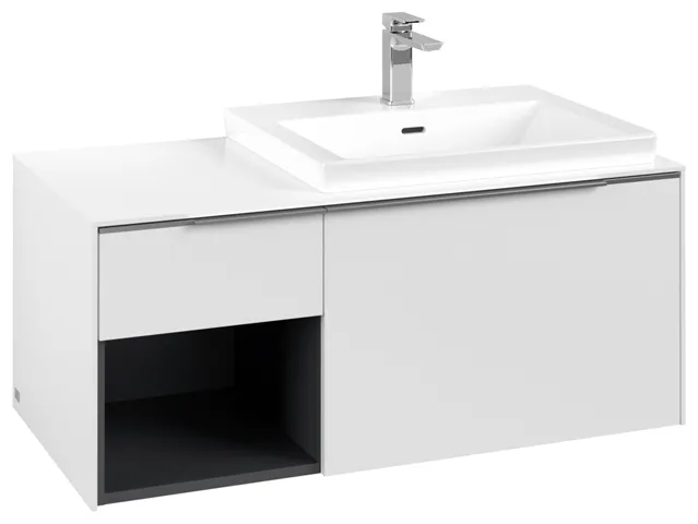Villeroy & Boch Waschtischunterschrank mit Regalelement „Subway 3.0“ für Schrankwaschtisch 1001 × 423 × 516 mm Pure White, für Becken rechts