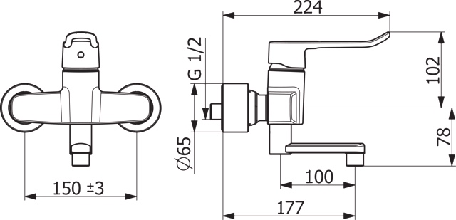 HA Einhebelmischer Waschtischbatterie HANSACLINICA 0152 Bügelhebel Bedienungshebel lang Ausladung 177 mm DN15 Chrom