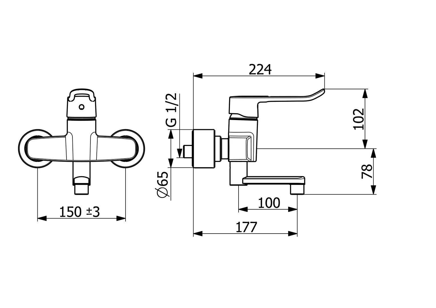 HansaCLINICA Einhebelmischer Waschtischbatterie Bügelhebel lang Ausladung 177 mm DN15 Chrom