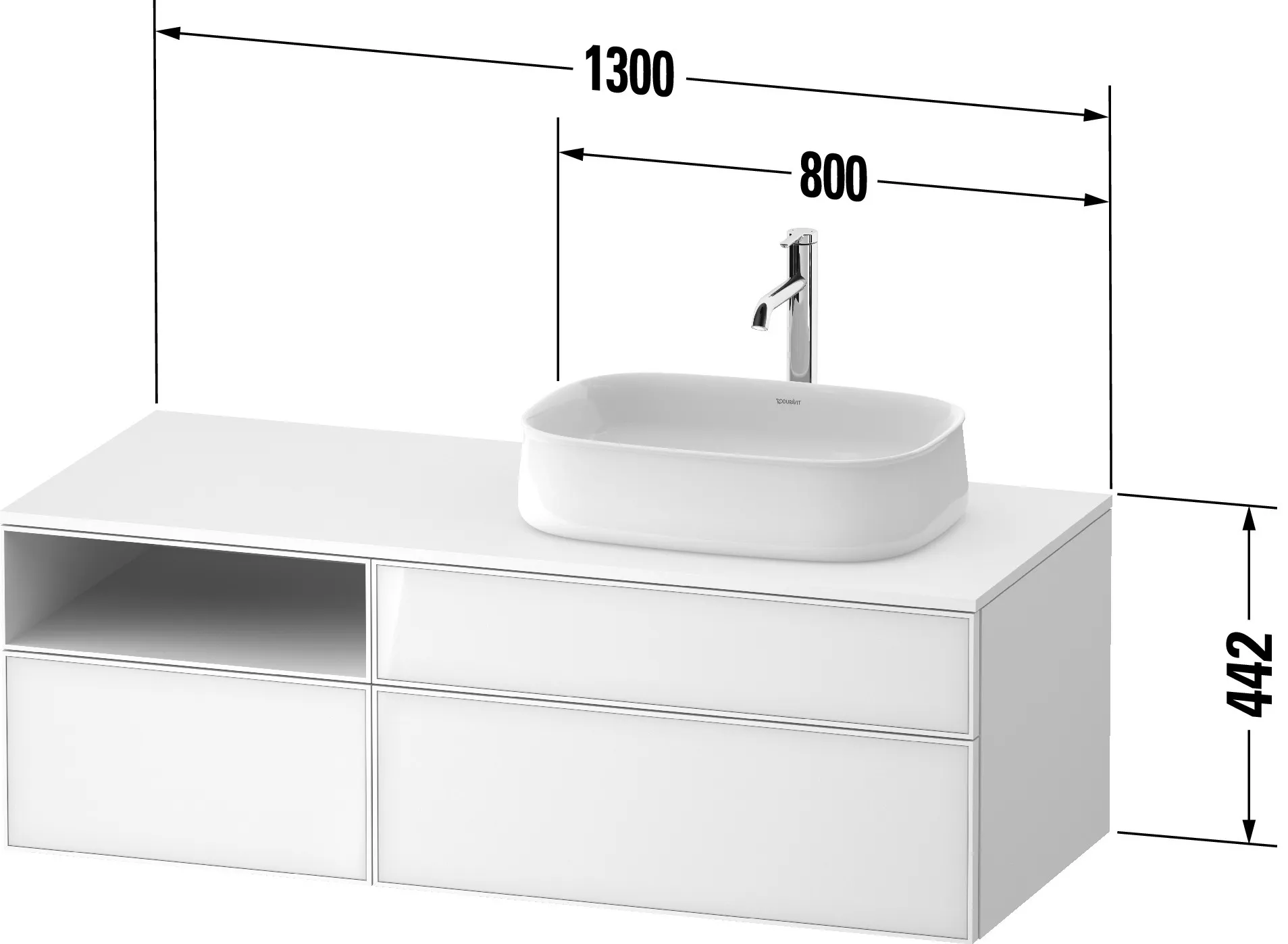 Duravit Waschtischunterschrank wandhängend „Zencha“ 130 × 44,2 × 55 cm