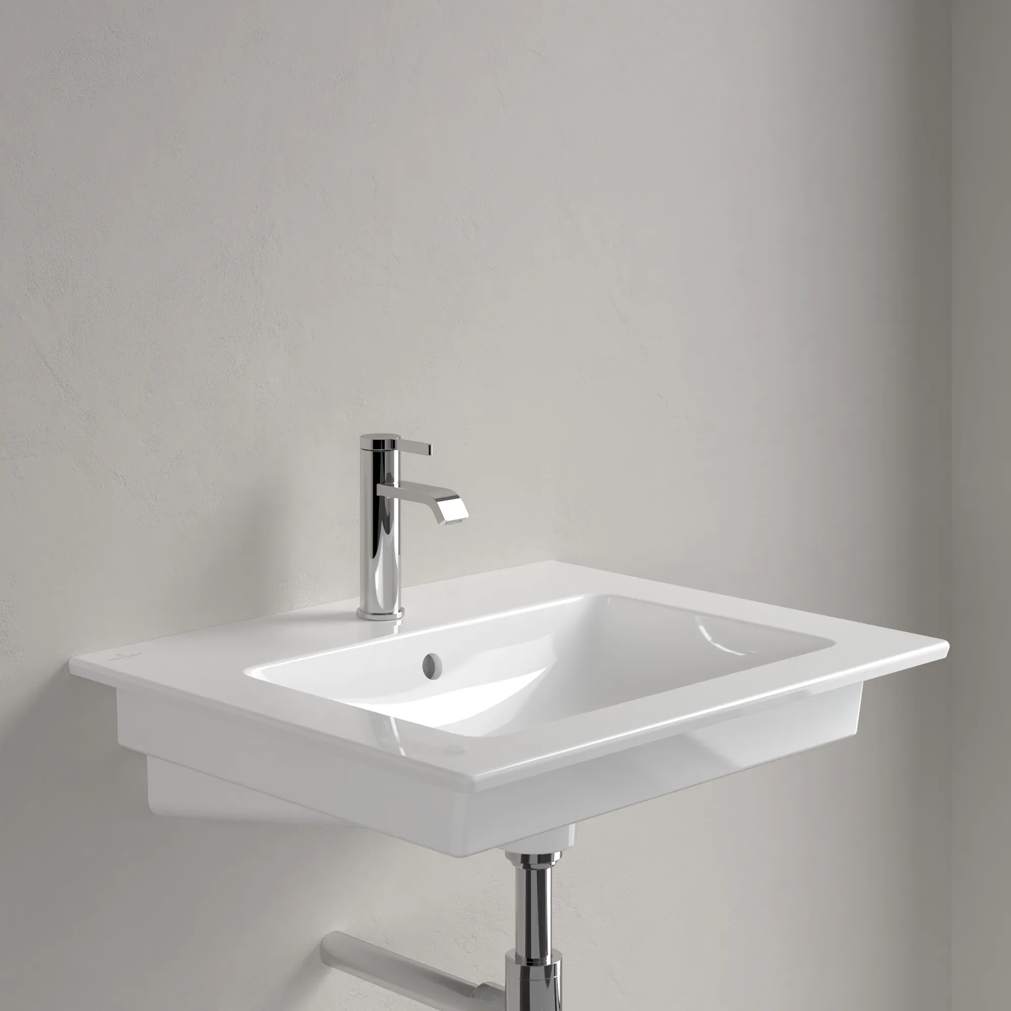 Villeroy & Boch Wandwaschtisch geschliffen „Venticello“ 600 × 500 × 165 mm, für Becken mittig, mit Hahnlochbohrung, Hahnlochposition mittig in Weiß Alpin