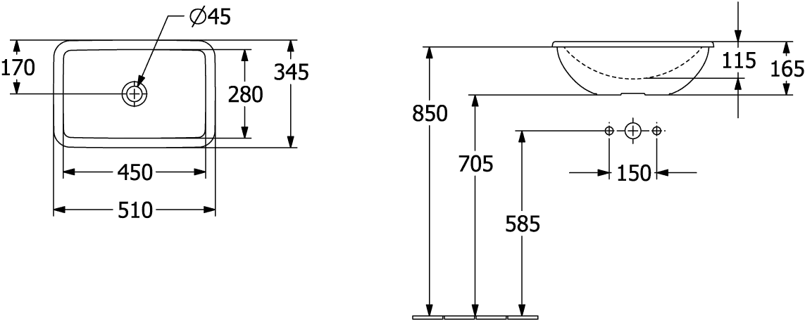 Einbauwaschtisch „Loop & Friends“, mit Überlauf, ohne Hahnlochbohrung ⌀ 51 × 16,5 cm