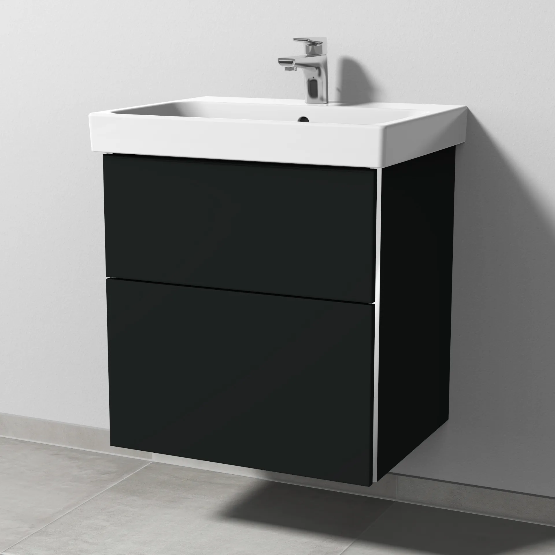 Sanipa Waschtischunterschrank „3way“ 550 × 588 × 453 mm in Vulkan (matt), mit Hahnlochbohrung, Becken mittig