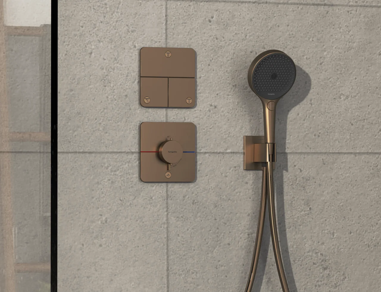 Hansgrohe ShowerSelect Comfort Q Thermostat Unterputz, Brushed Bronze, 1 Verbraucher + zusätzlicher Abgang, flache Rosette, einfache Installation