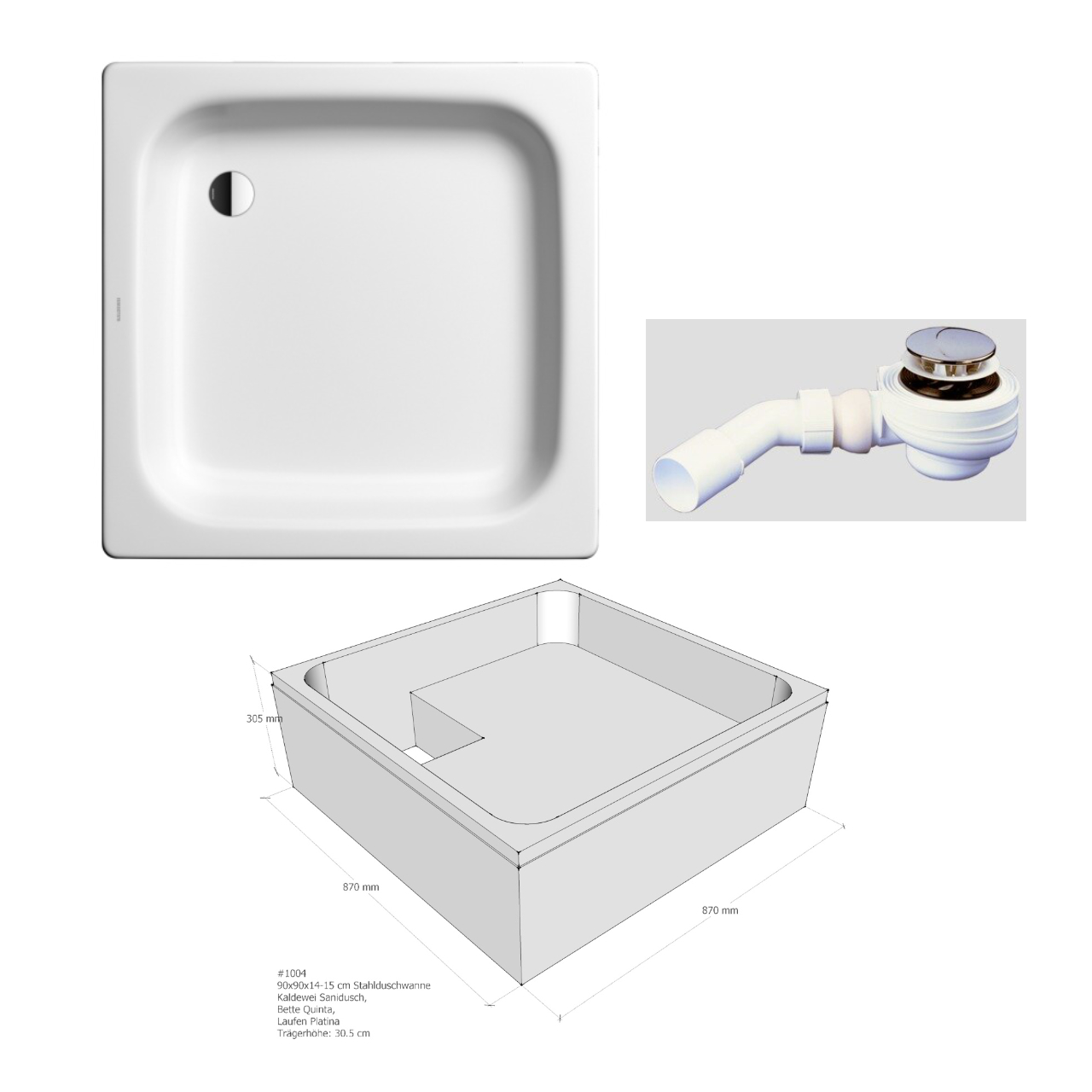 Set Kaldewei Duschwanne Sanidusch 90 × 90 cm mit Träger und Sanit-Ablauf in Weiß Set Kaldewei Duschwanne Sanidusch 90 × 90 cm mit Träger und Sanit-Ablauf in Weiß