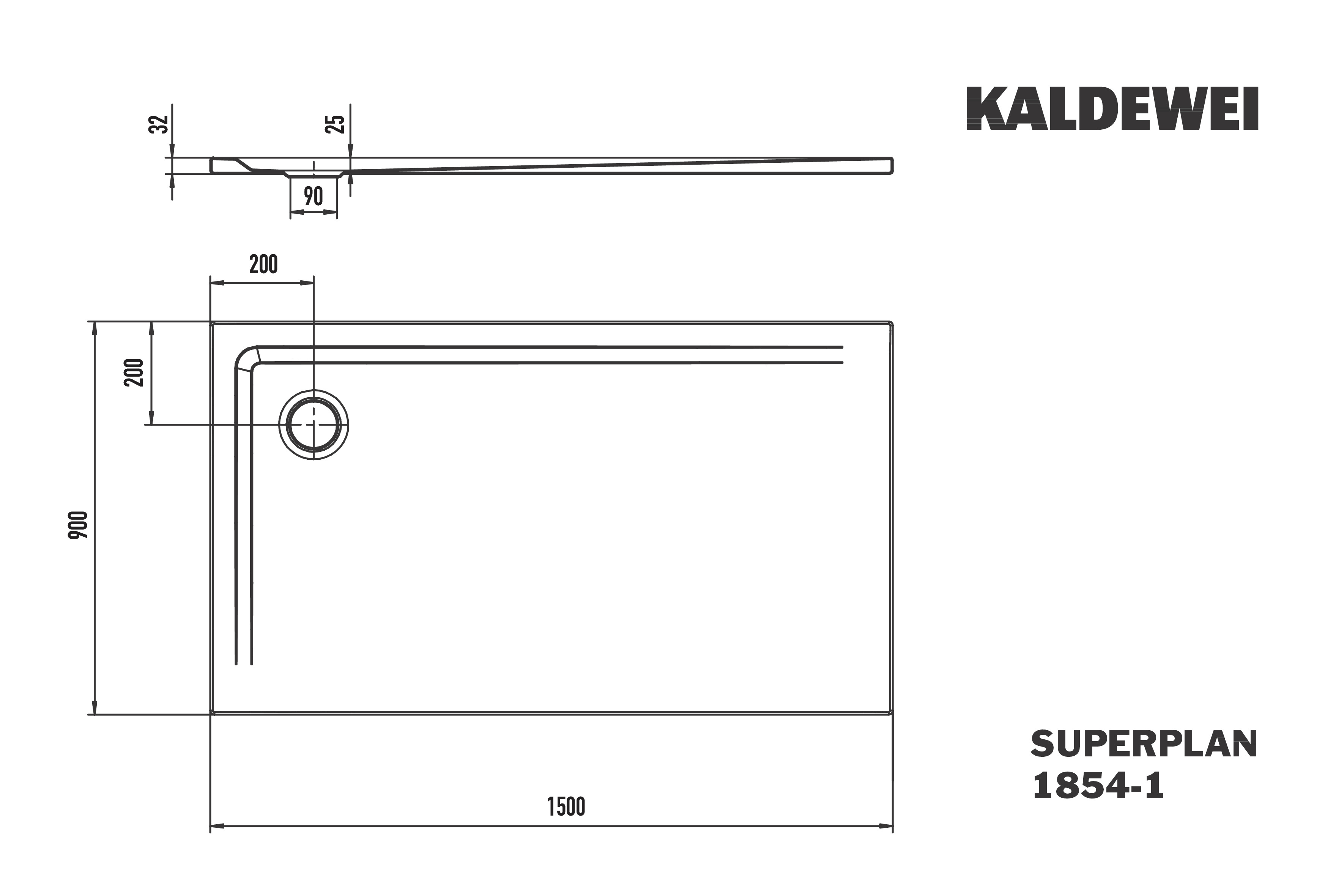 Kaldewei Duschwanne „Superplan“ 90 × 150 cm ohne Oberflächenveredelung, in alpinweiß