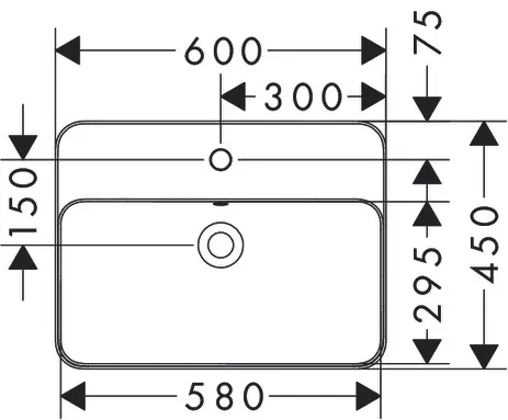 Xuniva Q Aufsatzwaschtisch 600/450 mit Hahnloch und Überlauf Weiß