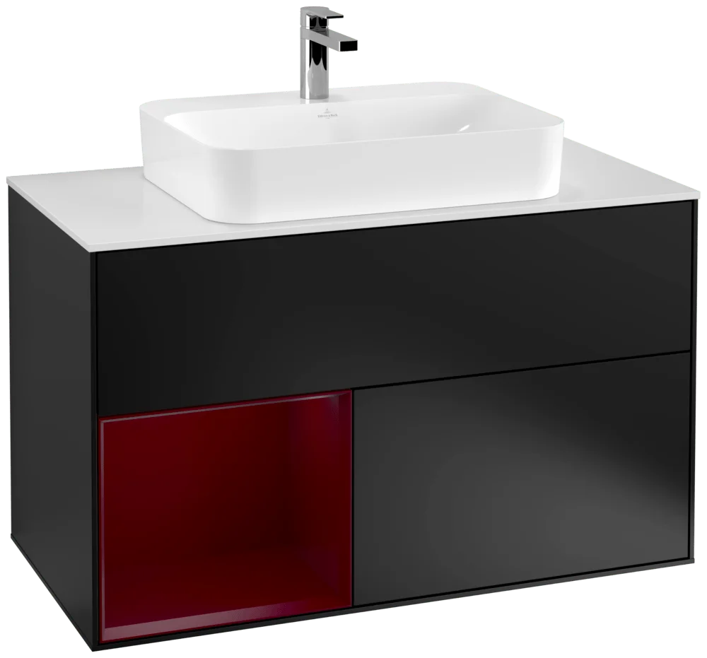 Villeroy & Boch Waschbeckenunterschrank Finion F36, 1000x603x501 mm, Black Matt Lacquer, mit Beleuchtung und Push-to-open Funktion