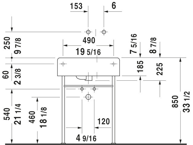 Wandwaschtisch „Scola“, mit Überlauf, Hahnlochposition mittig Wandwaschtisch „Scola“, mit Überlauf, Hahnlochposition mittig