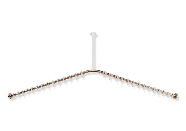 HEWI Vorhangstange System 900, Edelstahl PVD Kupfer glänzend, Achsmaß 1487 x 1487 mm, 28 Ringe aus POM, kürzbar