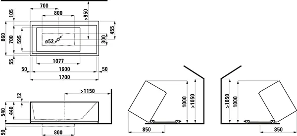 Laufen Badewanne „Kartell“ freistehend rechteck 170 × 86 cm in Weiß