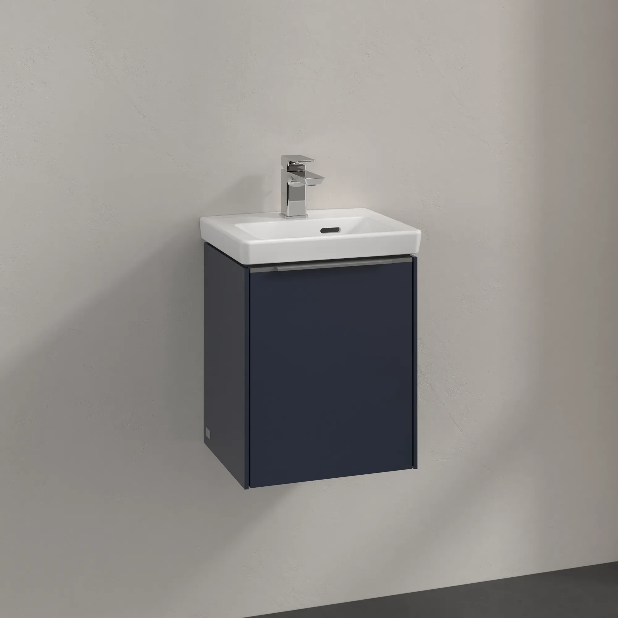 Villeroy & Boch Waschtischunterschrank mit Tür „Subway 3.0“ für Schrankwaschtisch 351 × 429 × 309 mm Marine Blue, 1 Tür, für Becken mittig, Anschlag links Villeroy & Boch Waschtischunterschrank mit Tür „Subway 3.0“ für Schrankwaschtisch 351 × 429 × 309 mm Marine Blue, 1 Tür, für Becken mittig, Anschlag links