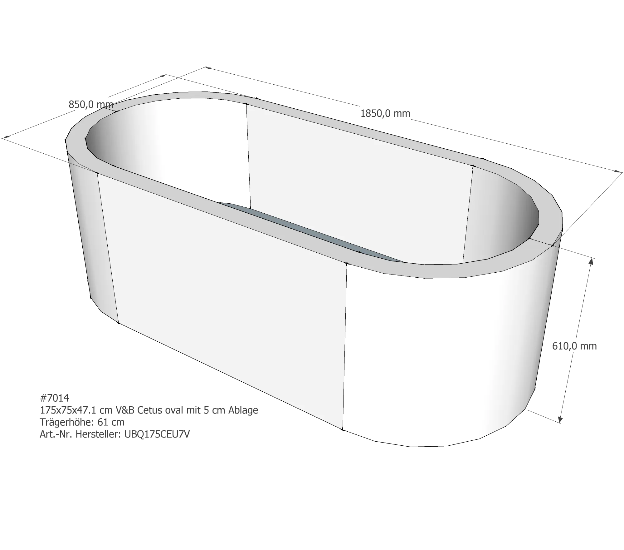 Badewannenträger für Villeroy & Boch Cetus 175 × 75 × 47,1 cm
