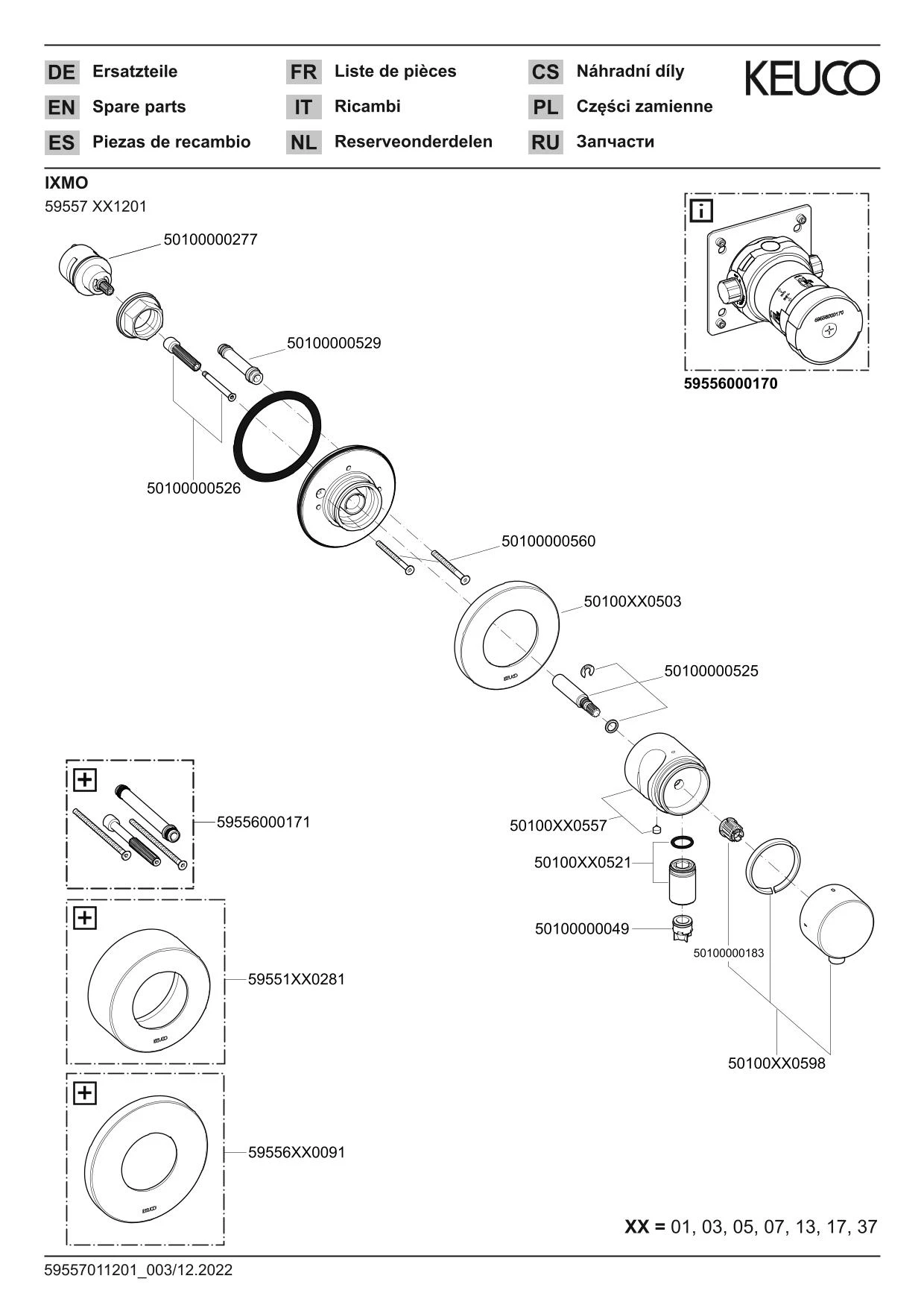 IXMO 59557011201 2-Wege Ab- u. Umstellventil UP mit Schlauchanschl./Brauseh. IXMO Comfort, rund verchromt