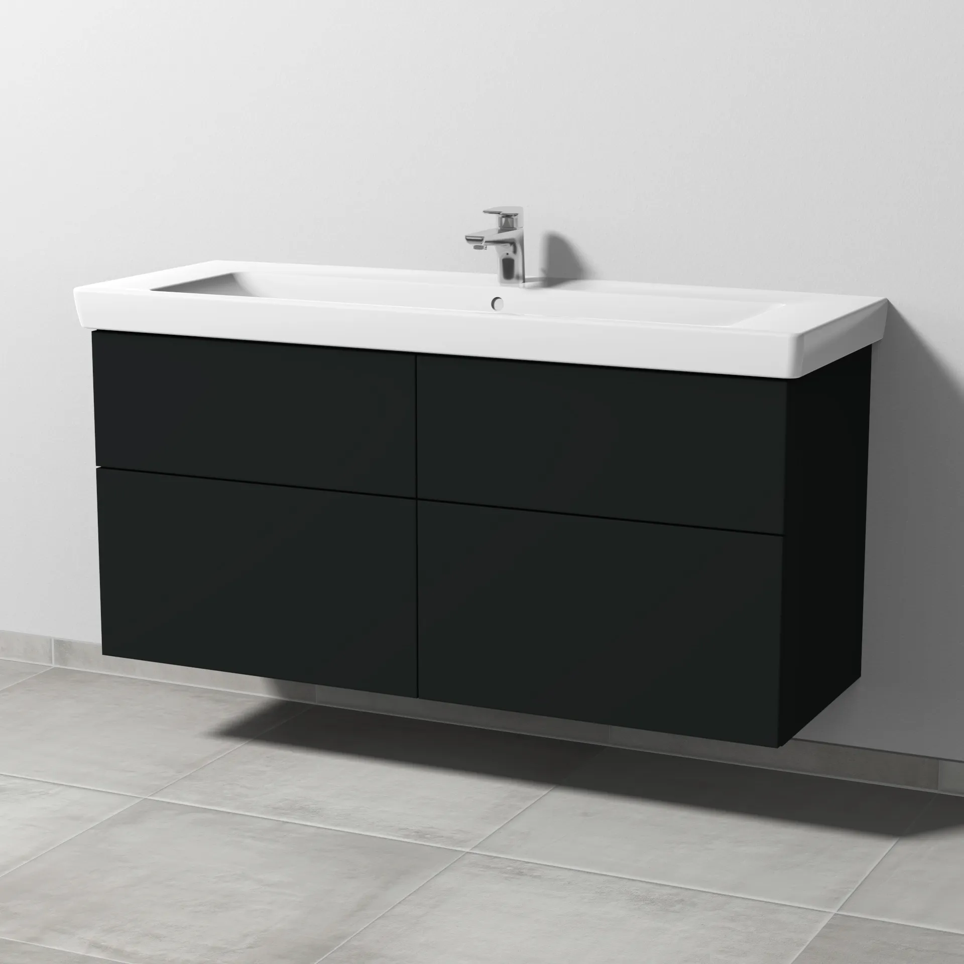 Sanipa Waschtischunterschrank „3way“ 1250 × 593 × 447 mm in Vulkan (matt), Becken mittig