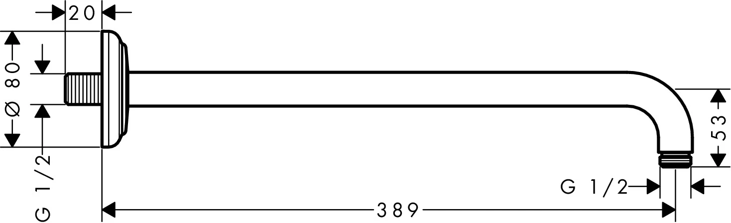 Brausearm DN15 389mm Ausladung Axor 90 Grad chrom ohne Kugelgelenk