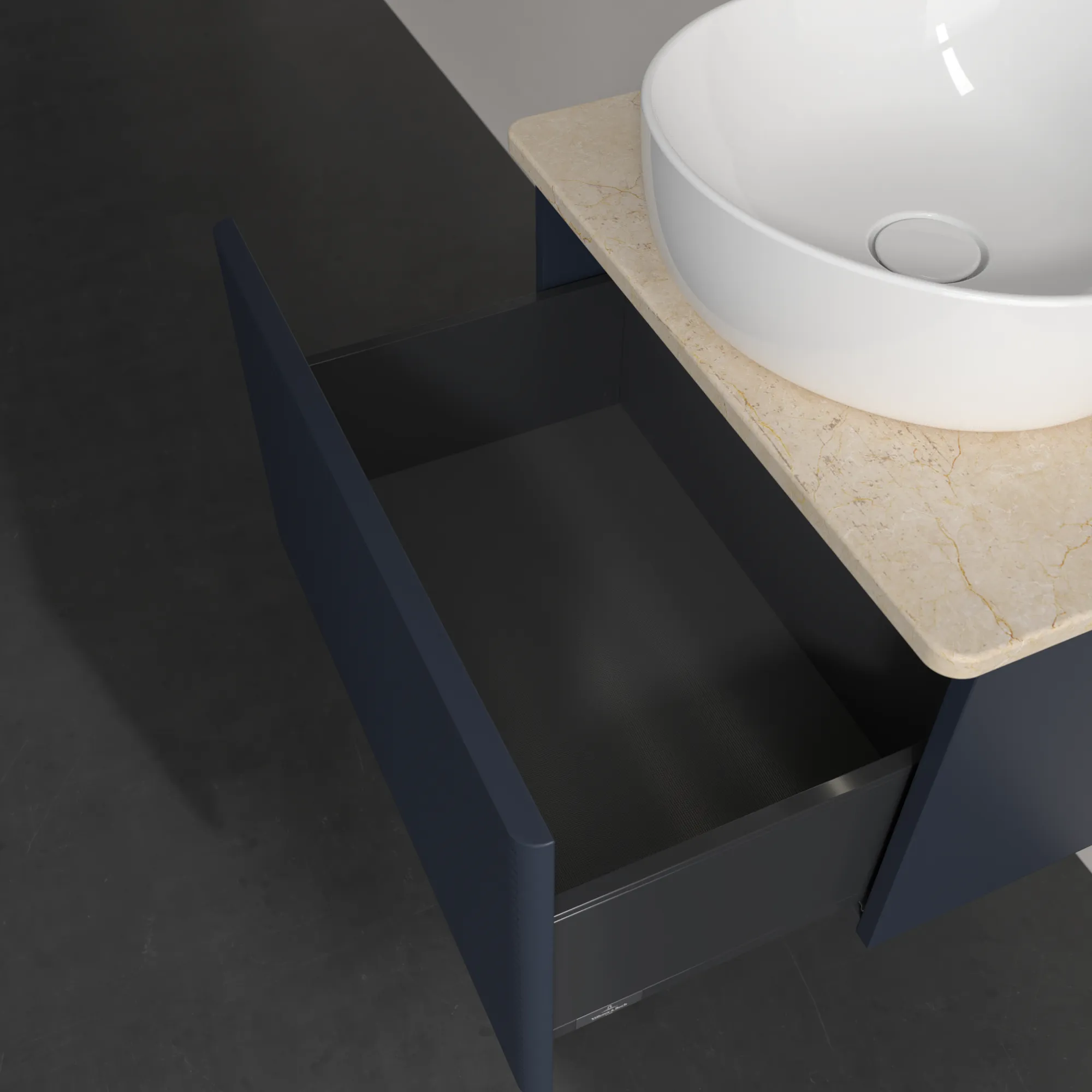 Villeroy & Boch Waschtischunterschrank „Antao“ 600 × 360 × 500 mm Midnight Blue Matt Lacquer, für Becken mittig, mit Beleuchtung Villeroy & Boch Waschtischunterschrank „Antao“ 600 × 360 × 500 mm Midnight Blue Matt Lacquer, für Becken mittig, mit Beleuchtung