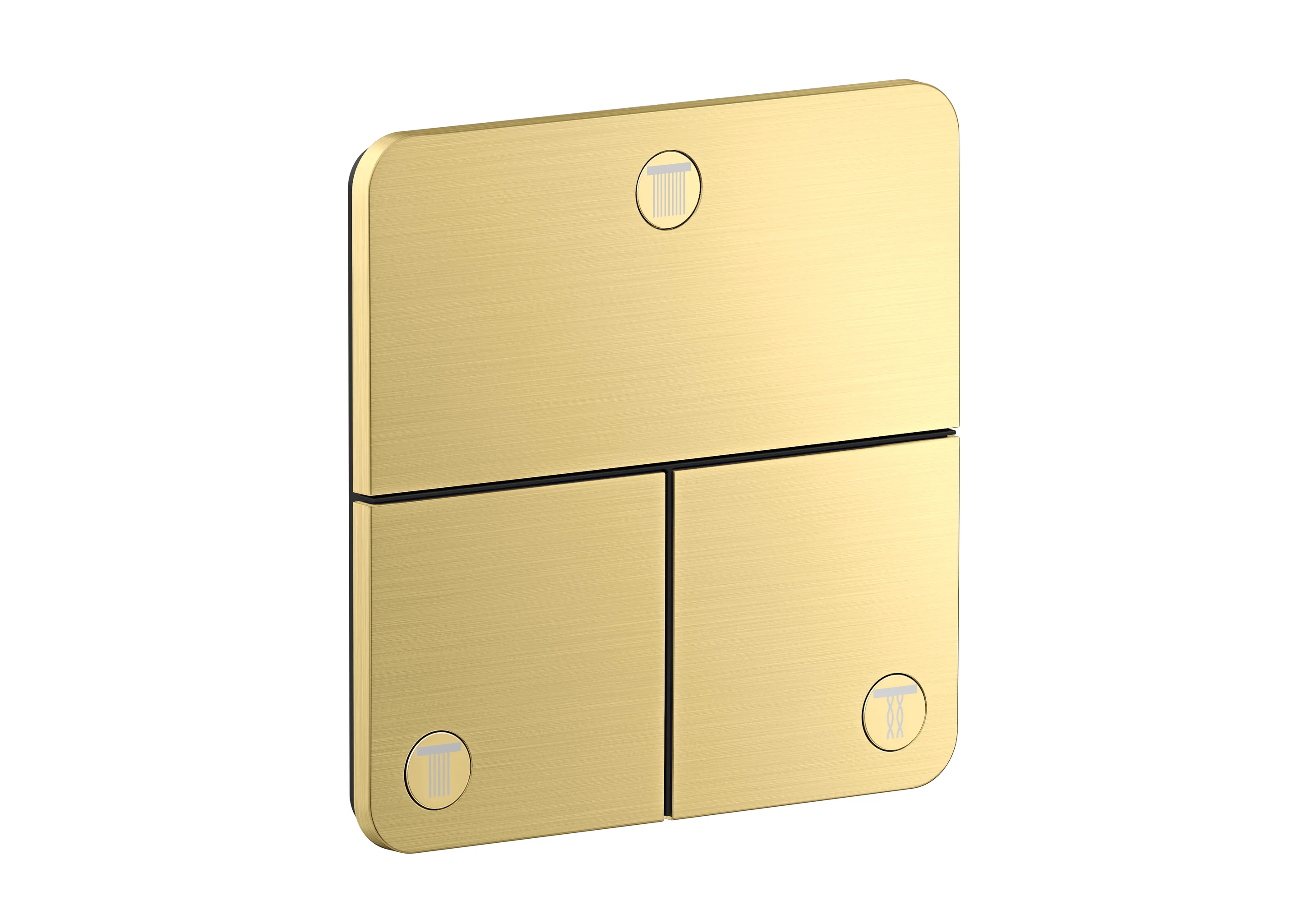 Hansgrohe AXOR ShowerSelect ID Absperrventil Unterputz, 3 Verbraucher, Brushed Brass, flache Rosette, mit Tasten Rain klein, Rain groß, Handbrause, Schwall und MonoRain