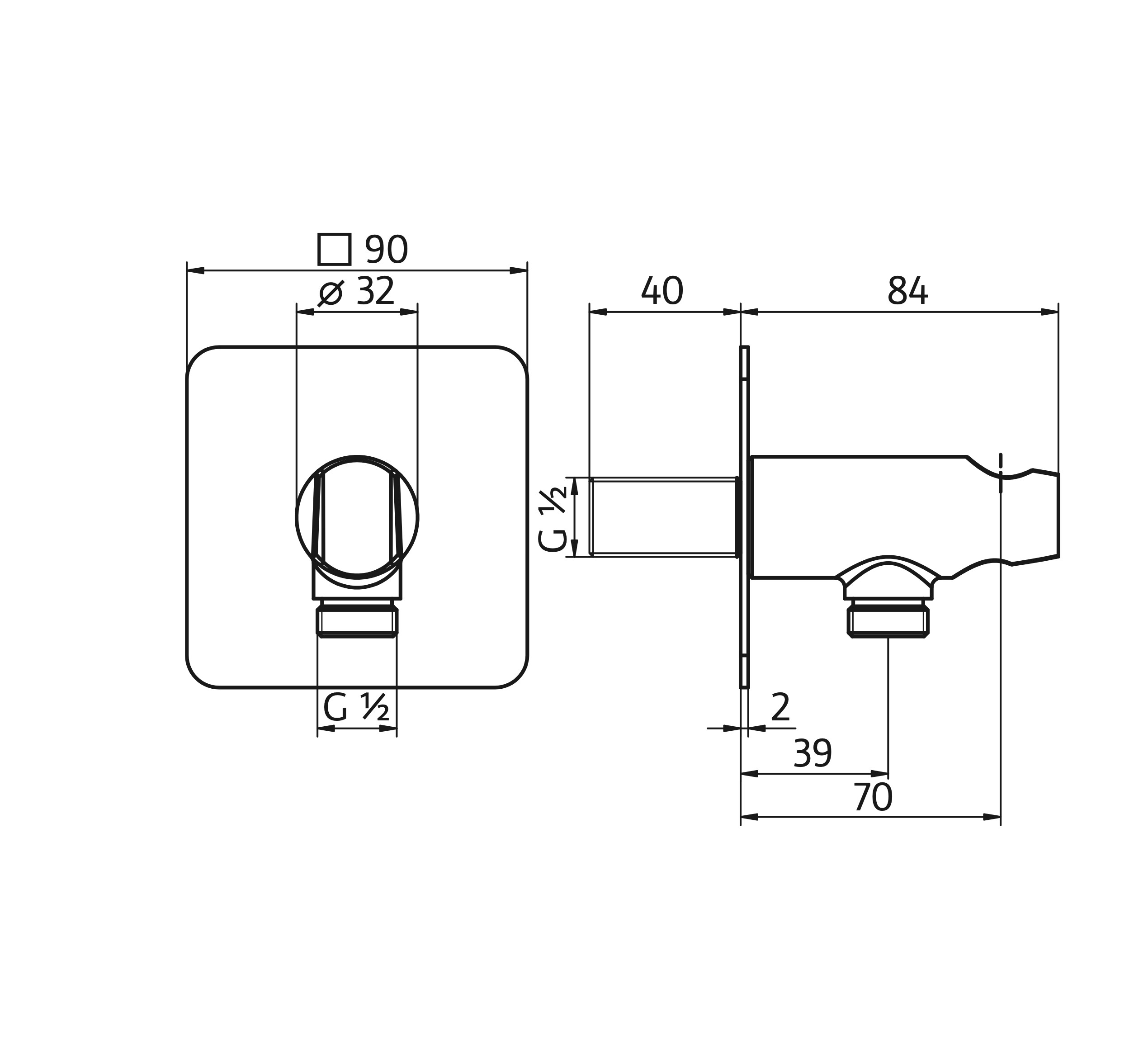 HSK Wandanschlussbogen mit integriertem Handbrausehalter ⌀ 3,2 cm Ausladung 82 mm in chrom