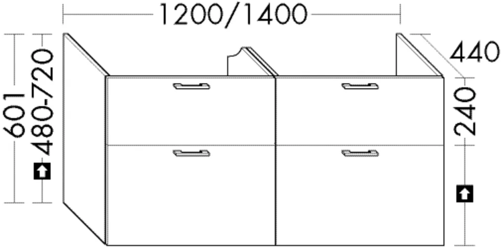 Waschtischunterschrank Sys30 von burgbad - 1.200 mm breit, 440 mm tief, 601 mm hoch, für Mineralguss-Waschtisch M3 mit 2 Schubladen und 2 Auszügen
