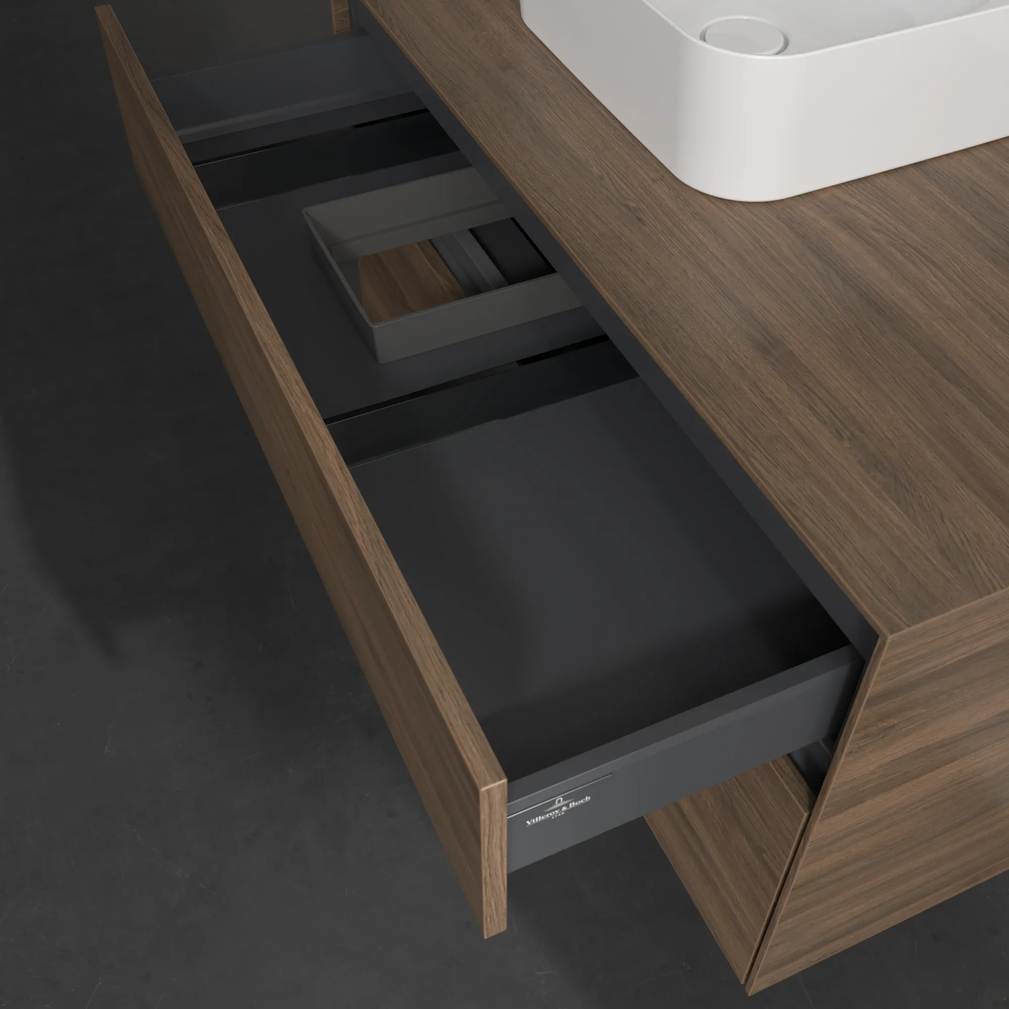 Villeroy & Boch Waschtischunterschrank „Collaro“ 1000 × 548 × 500 mm Arizona Oak, mit Beleuchtung, für Becken links Villeroy & Boch Waschtischunterschrank „Collaro“ 1000 × 548 × 500 mm Arizona Oak, mit Beleuchtung, für Becken links