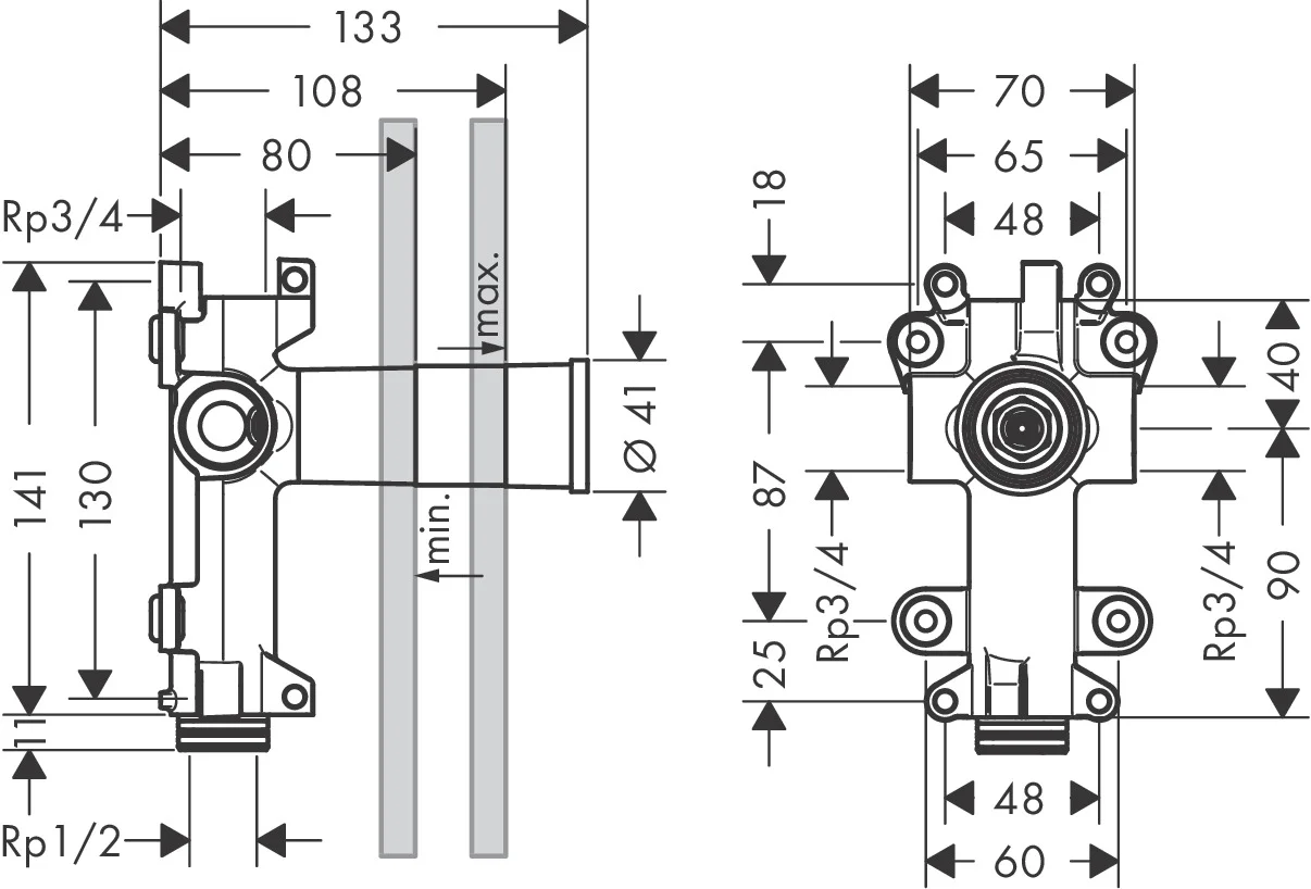 Hansgrohe AXOR ShowerSolutions Brausenmodul Unterputz Grundset, Anschluss rechts oder links, schallentkoppelt