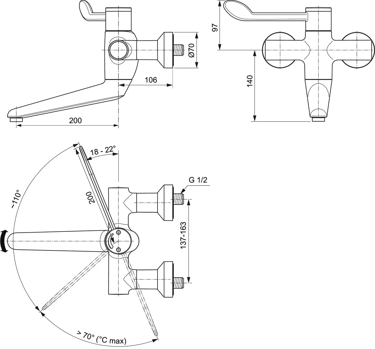 Ideal Standard Wand-Waschtisch-Thermostat Ceraplus Safe SQ Ausladung 200mm absp.S-Anschlüsse Chrom Ideal Standard Wand-Waschtisch-Thermostat Ceraplus Safe SQ Ausladung 200mm absp.S-Anschlüsse Chrom