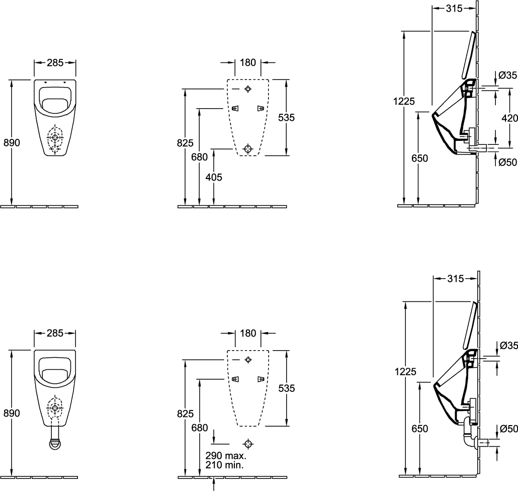 Urinal „Subway“, Befestigung verdeckt, ohne Zielobjekt, Zulauf verdeckt 28,5 × 53,5 × 31,5 cm in Weiß Alpin