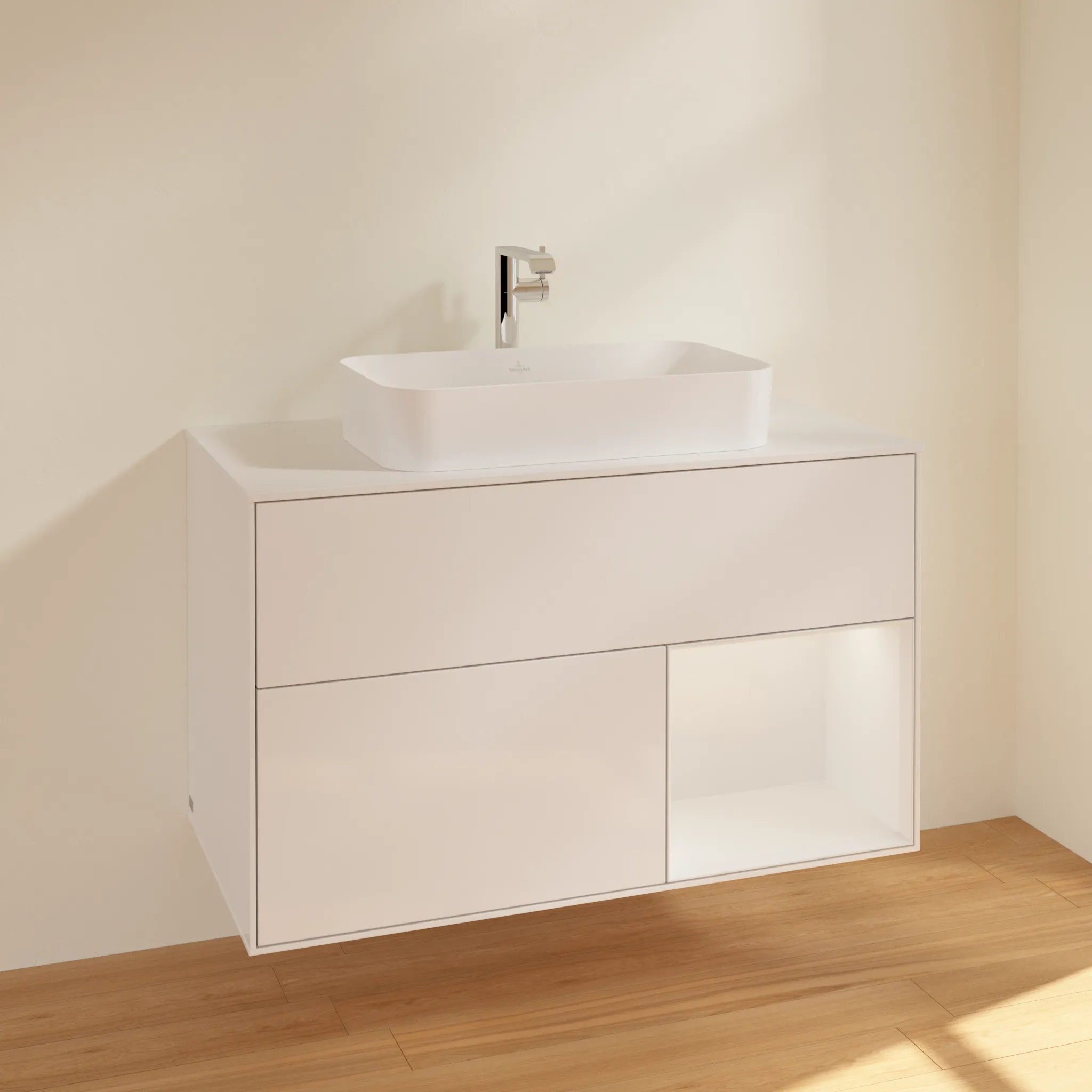 Villeroy & Boch Waschtischunterschrank „Finion“ für Schrankwaschtisch 1000 × 603 × 501 mm Glossy White Lacquer, für Becken mittig, mit Hahnlochbohrung
