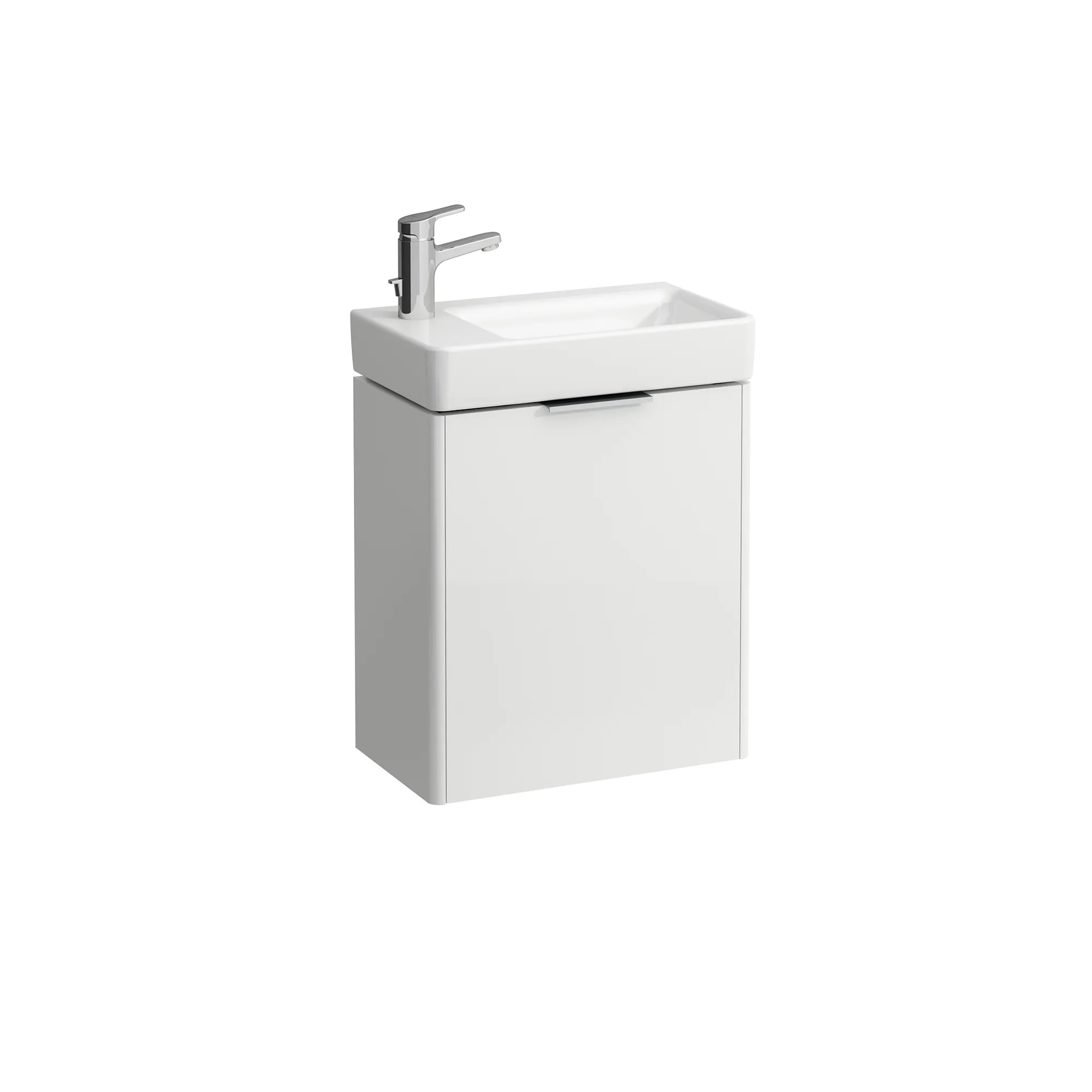 Waschtischunterbau BASE für PRO S 267x460x515 1 Tür Scharnier links mit Griff aluminium eloxiert für Waschtisch H815955 weiß matt